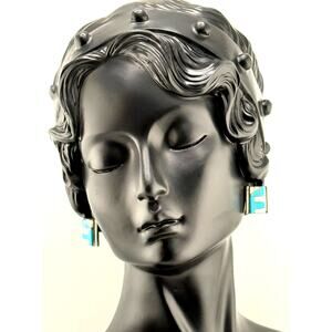 Navajo Cecil Sanders CS Sterling Silver Turquoise Stud Earrings